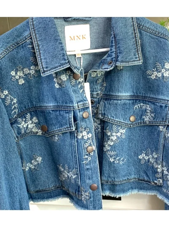 Embroidered Denim Crop Fringe Jacket - Picture 9 of 9